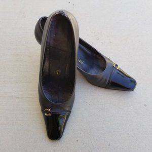 Ferragamo Vintage Black Heels w/ Patent Toe sz 6.5